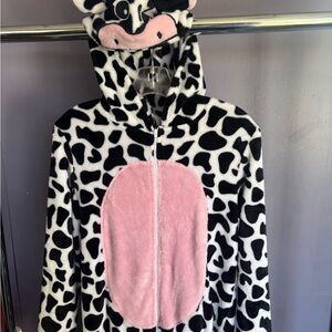Faded Glory Black and White Cow Print Hooded Onesie